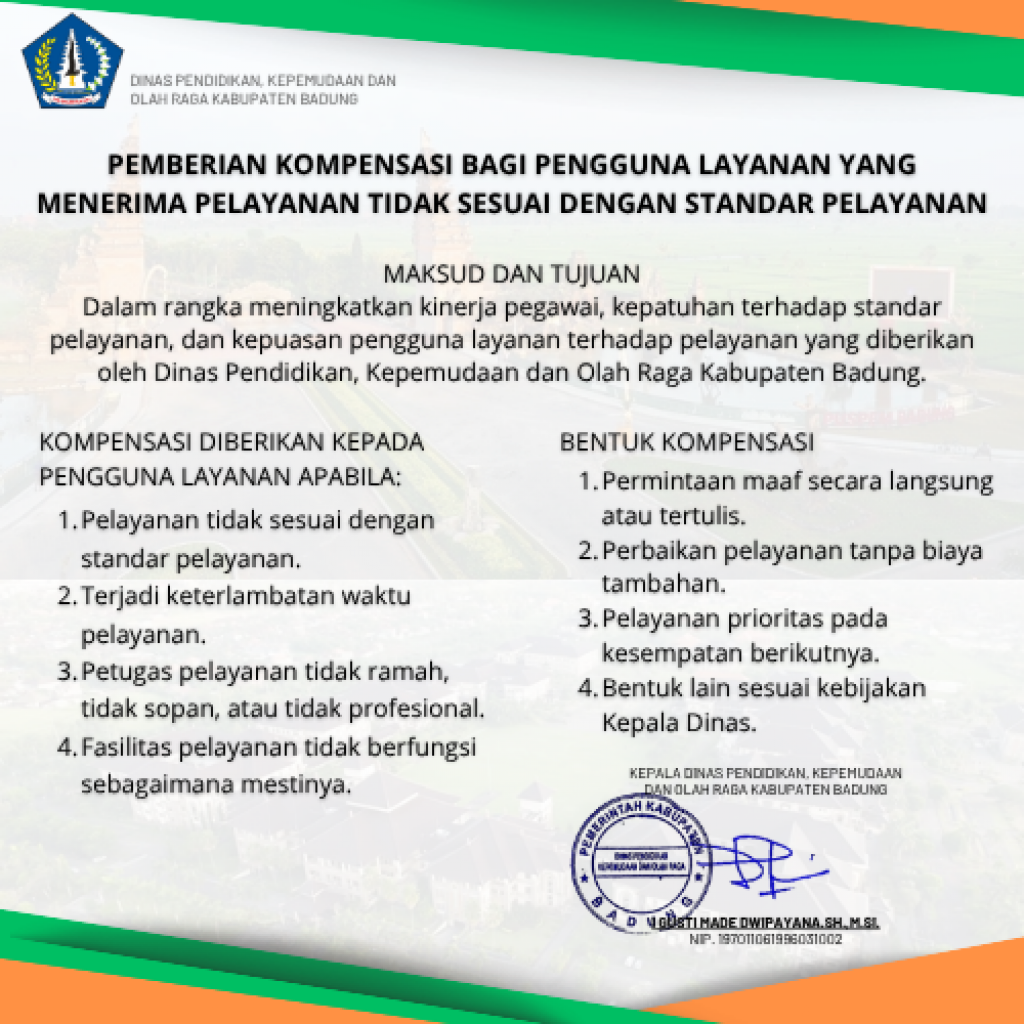 PEMBERIAN KOMPENSASI BAGI PENGGUNA LAYANAN YANG MENERIMA PELAYANAN TIDAK SESUAI DENGAN STANDAR PELAYANAN